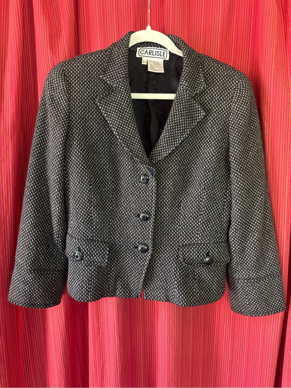 Carlisle Black and White Textured Tweed Soft Wool/Angora/Cashmere Blazer Size 10